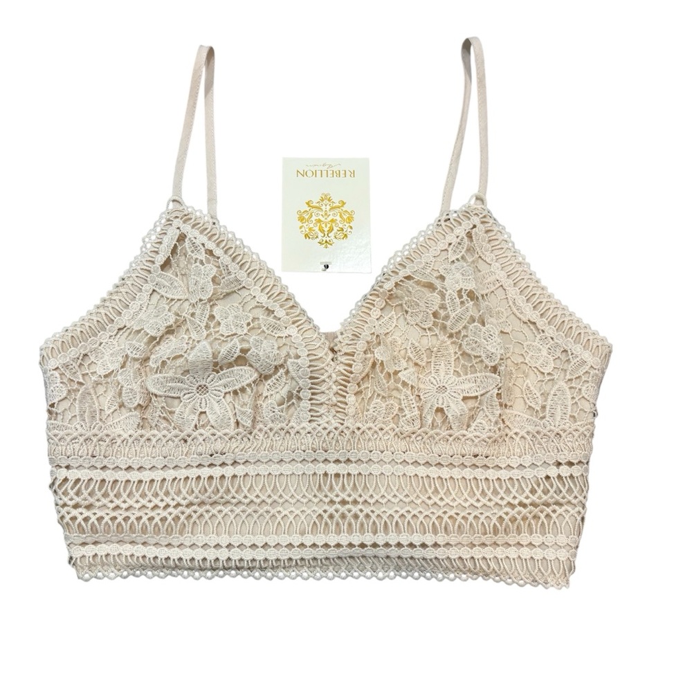 Rebellion Lace Crochet Crop Bralette - Cream
